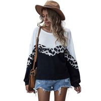 Fashion Autumn New Women's Sweater Leopard Print Contrast Stitching Round Neck Loose Top Long-sleeved T-shirt main image 3