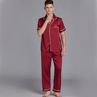 Men's Satin Pajamas Summer Short-sleeved Trousers Suit Thin Men's Home Wea Large Size Wholesale sku image 1