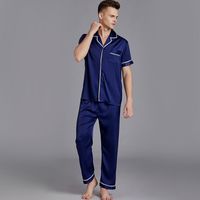 Men's Satin Pajamas Summer Short-sleeved Trousers Suit Thin Men's Home Wea Large Size Wholesale sku image 4