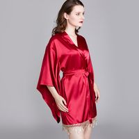 Pajamas Ladies Summer Silk Dressing Gown Wide-sleeved Cardigan Robe Wholesale sku image 1