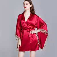 Pajamas Ladies Summer Silk Dressing Gown Wide-sleeved Cardigan Robe Wholesale sku image 4