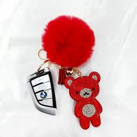 New Korean Velvet Hot Rhinestone Cute Bear Hair Ball Keychain Pendant Pompom Jewelry Bag Ornament Accessories main image 5