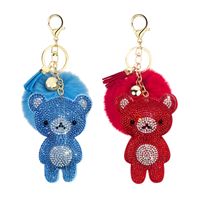 New Korean Velvet Hot Rhinestone Cute Bear Hair Ball Keychain Pendant Pompom Jewelry Bag Ornament Accessories main image 6