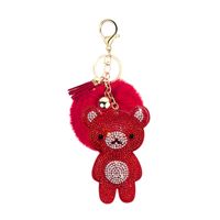 New Korean Velvet Hot Rhinestone Cute Bear Hair Ball Keychain Pendant Pompom Jewelry Bag Ornament Accessories sku image 1