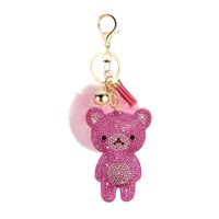 New Korean Velvet Hot Rhinestone Cute Bear Hair Ball Keychain Pendant Pompom Jewelry Bag Ornament Accessories sku image 3