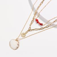 Fashion Coral Stone Clavicle Chain Gold Coin Natural Shell Pendant Multilayer Alloy Necklace For Women main image 6