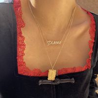 Fashion Wild Rose Embossed Square Double Layer Micro-inlaid Rhinestone Letter Alloy Necklace main image 1