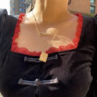 Fashion Wild Rose Embossed Square Double Layer Micro-inlaid Rhinestone Letter Alloy Necklace main image 3