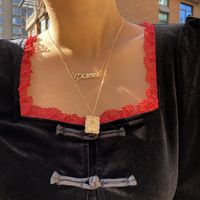 Fashion Wild Rose Embossed Square Double Layer Micro-inlaid Rhinestone Letter Alloy Necklace main image 4