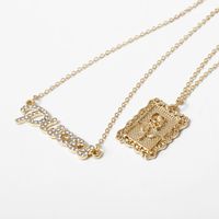 Fashion Wild Rose Embossed Square Double Layer Micro-inlaid Rhinestone Letter Alloy Necklace main image 5