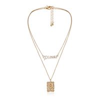 Fashion Wild Rose Embossed Square Double Layer Micro-inlaid Rhinestone Letter Alloy Necklace main image 6