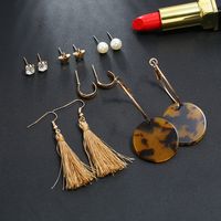 Fashion Circle Leopard Tassel Pearl Five-pointed Star Six-piece Set Hot Sale Earrings main image 5