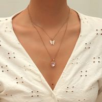 Collar De Aleación De Mariposa Con Gota De Diamante De Doble Concha Salvaje Simple Coreana main image 1