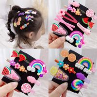 Korean Cartoon Children Hair Clip Set Cute Girl Rainbow Fruit Lollipop Hairpin Set  Wholesale main image 2