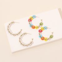 Fashion Handmade Flowers C-shaped Rice Beads Niche Bohemian Women's Earrings main image 1