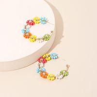 Fashion Handmade Flowers C-shaped Rice Beads Niche Bohemian Women's Earrings main image 3