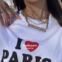 Fashion Exaggerated Cool Thick Letter Stitching Short Alloy Couple Necklace main image 1