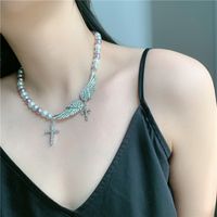 Crystal Universe Pearl Necklace Angel Wings Rhinestones Wild Cross Gemstone Necklace main image 3