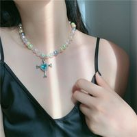 Crystal Universe Pearl Necklace Angel Wings Rhinestones Wild Cross Gemstone Necklace main image 6