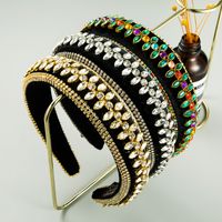 Wide-brimmed Diamond-encrusted Color Gold Velvet Retro Headband Wholesale Nihaojewerly main image 1