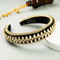 Wide-brimmed Diamond-encrusted Color Gold Velvet Retro Headband Wholesale Nihaojewerly main image 3