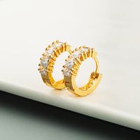 Korean Fashion Exquisite Gold Brass Inlaid Zircon Simple Earrings Wholesale Nihaojewerly main image 5