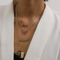 Fashion Punk Wild Heart-shaped Geometric Color Butterfly Tletter Multi-layer Alloy Necklace main image 4