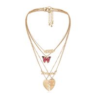 Fashion Punk Wild Heart-shaped Geometric Color Butterfly Tletter Multi-layer Alloy Necklace main image 6
