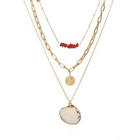 Fashion Coral Stone Clavicle Chain Gold Coin Natural Shell Pendant Multilayer Alloy Necklace For Women sku image 1