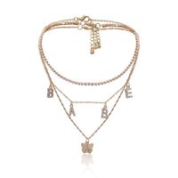 Fashion Butterfly Wild Multi-layer Claw Chain Diamond Letter Babe Alloy Handmade Necklace sku image 1