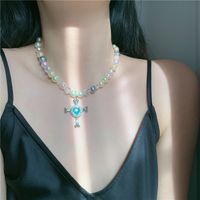 Crystal Universe Pearl Necklace Angel Wings Rhinestones Wild Cross Gemstone Necklace sku image 1