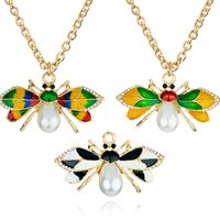 New Fashion Simple Alloy Painting Oil Bee Pearl Rhinestone Insect Shape Necklace Pendant main image 1