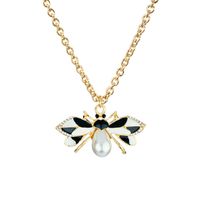 New Fashion Simple Alloy Painting Oil Bee Pearl Rhinestone Insect Shape Necklace Pendant main image 6