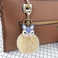 Fashion Alloy Fox Diamond Pearl Rex Rabbit Fur Ball Keychain main image 5