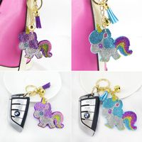 Cartoon Unicorn Korean Velvet Hot Rhinestone Girls Bag Tassel Ornaments Hot-saling Keychain main image 5