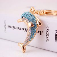 Fashion Rhinestone Cute Dolphin Metal Ocean Ladies Bag Accessories Car Keychain Pendant main image 2