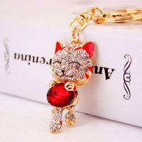 Cute Diamond Lucky Cat Bag Accessories Cat Metal Pendant Key Chain For Women main image 5
