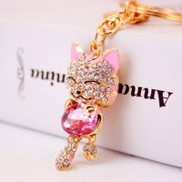 Cute Diamond Lucky Cat Bag Accessories Cat Metal Pendant Key Chain For Women main image 4