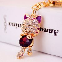 Cute Diamond Lucky Cat Bag Accessories Cat Metal Pendant Key Chain For Women main image 3