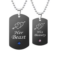 Black One Arrow Through The Heart Her Beast His Beauty Couple Diamond Tag Necklace Wholesale main image 1