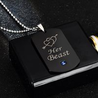 Black One Arrow Through The Heart Her Beast His Beauty Couple Diamond Tag Necklace Wholesale main image 4
