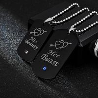 Black One Arrow Through The Heart Her Beast His Beauty Couple Diamond Tag Necklace Wholesale main image 3