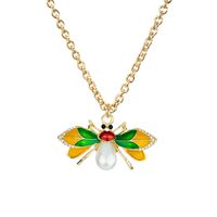 New Fashion Simple Alloy Painting Oil Bee Pearl Rhinestone Insect Shape Necklace Pendant sku image 1