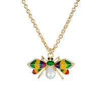 New Fashion Simple Alloy Painting Oil Bee Pearl Rhinestone Insect Shape Necklace Pendant sku image 2
