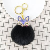 Fashion Alloy Fox Diamond Pearl Rex Rabbit Fur Ball Keychain sku image 5
