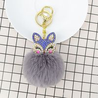 Fashion Alloy Fox Diamond Pearl Rex Rabbit Fur Ball Keychain sku image 6