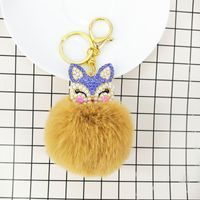 Fashion Alloy Fox Diamond Pearl Rex Rabbit Fur Ball Keychain sku image 7