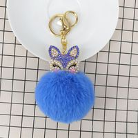 Fashion Alloy Fox Diamond Pearl Rex Rabbit Fur Ball Keychain sku image 2