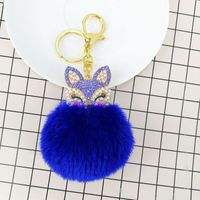 Fashion Alloy Fox Diamond Pearl Rex Rabbit Fur Ball Keychain sku image 3