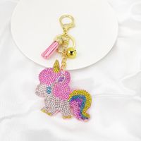 Cartoon Unicorn Korean Velvet Hot Rhinestone Girls Bag Tassel Ornaments Hot-saling Keychain sku image 1